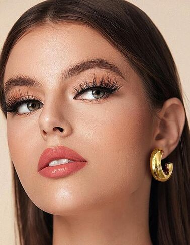 8 Pairs Chunky Hoop Earrings Sets for Women Lightweight Twist CZ Open Huggie Hoops Minimalist Thick Cartilage Earring Piercing Jewelry Gift Gold Silver Tone in Saudi Arabia