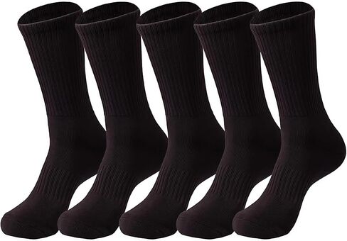 Cotton Crew Socks, White Socks for Women and Men, Sweat-Absorbent, Arch Support, Wear-Resistant, Fits Sizes 6-12, 5 pairs in Saudi Arabia