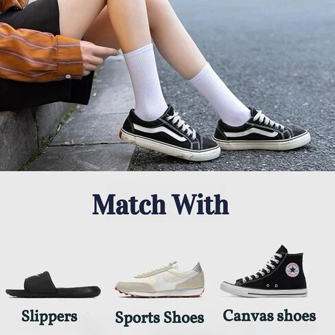 Cotton Crew Socks, White Socks for Women and Men, Sweat-Absorbent, Arch Support, Wear-Resistant, Fits Sizes 6-12, 5 pairs in Saudi Arabia