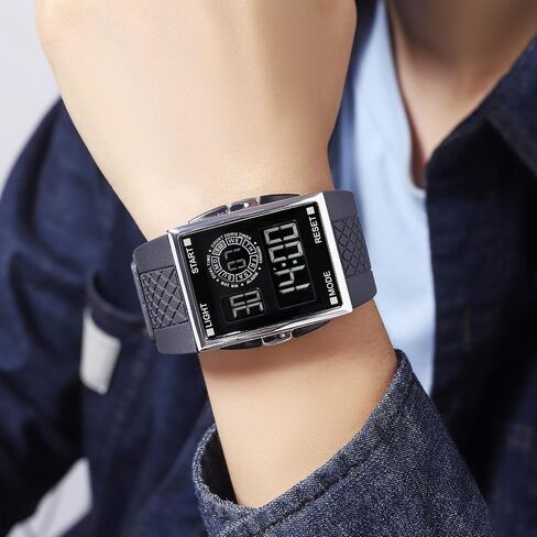 PASOY Unisex Digital Bracelet Watch Backlight Mens Women Square Alarm LED Black Rubber Watchband Sports Outdoor Waterproof Watch in Kuwait