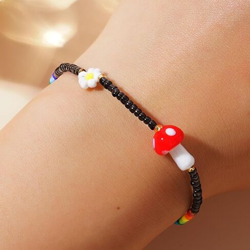 Gold Daisy Flower Beaded Stretch Bracelets for Women, Cute Handmade Floral seed Beads Stackable Bracelet Beach Spring Boho Jewelry Gift in Saudi Arabia
