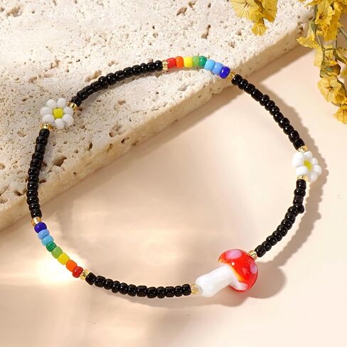 Gold Daisy Flower Beaded Stretch Bracelets for Women, Cute Handmade Floral seed Beads Stackable Bracelet Beach Spring Boho Jewelry Gift in Saudi Arabia
