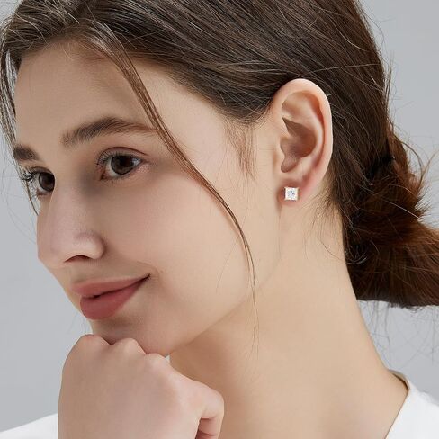 KRKC 0.6-3ct Princess Cut Moissanite Stud Earrings for Women, D Color VVS1 Clarity Lab Created Diamond Solitaire 14K White Gold Hypoallergenic Vermeil S925 Sterling Silver Earrings Women Men in Saudi Arabia