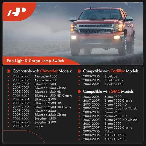 A-Premium Fog Light Switch and Cargo Lamp Switch Compatible with 2003-2006 Chevy Silverado 1500 2500 3500, Tahoe & GMC Sierra 1500 2500 3500, Yukon & Cadillac Escalade in Saudi Arabia