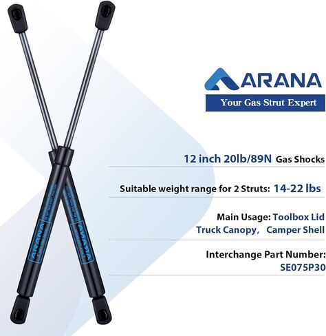 ARANA C16-10788 12 بوصة 35 رطل دعامات غازية صدمات زنبركية C1610788 12 بوصة 35 رطل دعم رفع لصندوق أدوات الشاحنة A.R.E. Camper Shell Leer Topper Window Canopy Cap استبدال أجزاء، 2PCS in Kuwait