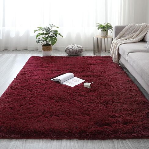 Lifup Area Rug for Living Room, Indoor Shag Fuzzy Carpets, Fluffy Faux Fur Rugs, Non-Slip High Pile Shaggy Carpets, Ultra Soft Plush Rugs for Bedroom Home Decor Burgundy 2x3 Feet in Kuwait