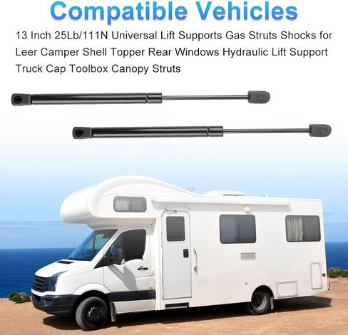 13 بوصة 25 رطل/111N رفع عالمي يدعم صدمات الدعامات الغازية لغطاء العربة Leer الجزء العلوي للنوافذ الخلفية الرفع الهيدروليكي دعم غطاء الشاحنة، استبدال الدعامات المظلة لـ 4125 C1615091 in Kuwait