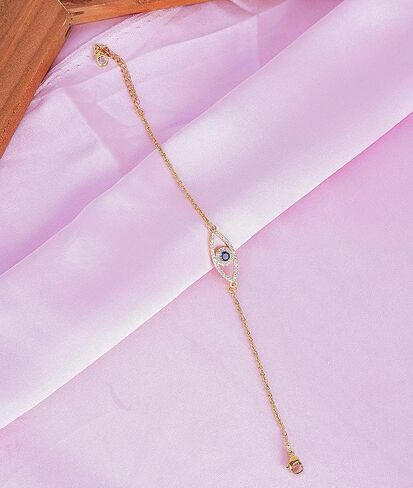 سوار عين الشر للنساء - تميمة حماية مجوهرات أنيقة مطلية بالذهب عيار 18 قيراط قابلة للتعديل، هدية بتصميم بسيط لها in Kuwait