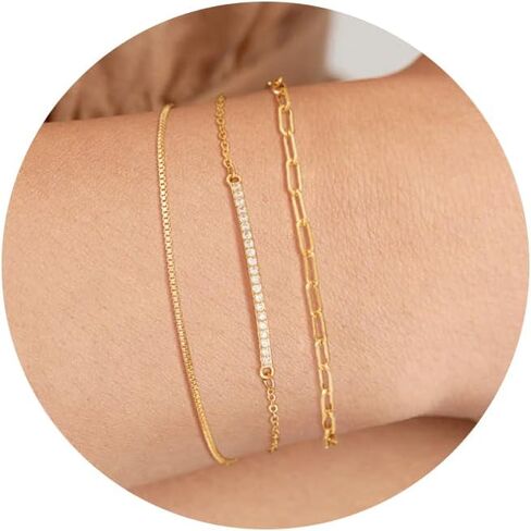 Stackable Fashion Bracelets for Women, Gold Bracelets for Women Trendy, Moissanite Bracelet for Women, Dainty Gold Bracelet Pack, Tennis and Snack Chain Bracelet Set in Saudi Arabia