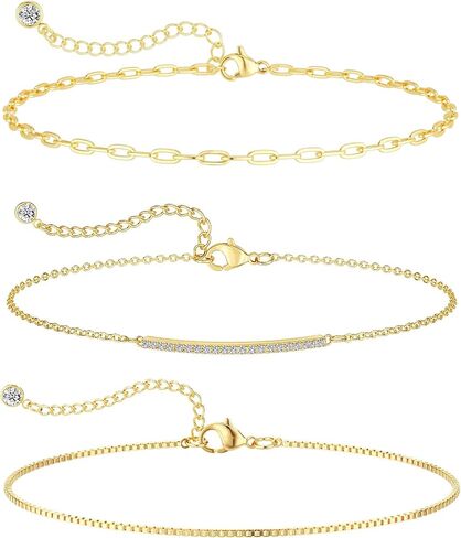 Stackable Fashion Bracelets for Women, Gold Bracelets for Women Trendy, Moissanite Bracelet for Women, Dainty Gold Bracelet Pack, Tennis and Snack Chain Bracelet Set in Saudi Arabia
