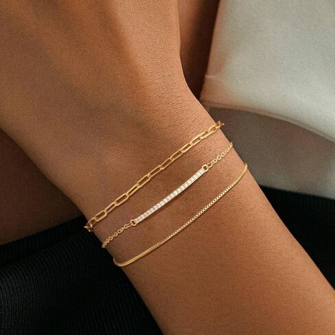 Stackable Fashion Bracelets for Women, Gold Bracelets for Women Trendy, Moissanite Bracelet for Women, Dainty Gold Bracelet Pack, Tennis and Snack Chain Bracelet Set in Saudi Arabia