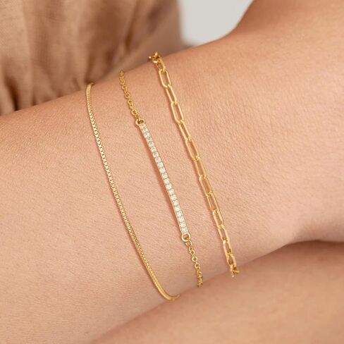 Stackable Fashion Bracelets for Women, Gold Bracelets for Women Trendy, Moissanite Bracelet for Women, Dainty Gold Bracelet Pack, Tennis and Snack Chain Bracelet Set in Saudi Arabia