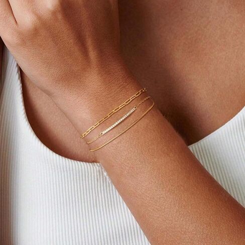 Stackable Fashion Bracelets for Women, Gold Bracelets for Women Trendy, Moissanite Bracelet for Women, Dainty Gold Bracelet Pack, Tennis and Snack Chain Bracelet Set in Saudi Arabia