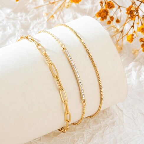 Stackable Fashion Bracelets for Women, Gold Bracelets for Women Trendy, Moissanite Bracelet for Women, Dainty Gold Bracelet Pack, Tennis and Snack Chain Bracelet Set in Saudi Arabia