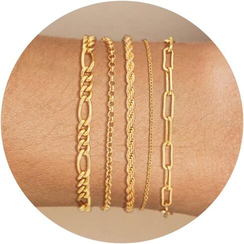 Stackable Fashion Bracelets for Women, Gold Bracelets for Women Trendy, Moissanite Bracelet for Women, Dainty Gold Bracelet Pack, Tennis and Snack Chain Bracelet Set in Saudi Arabia
