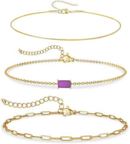 Stacked Gold Chain Bracelets for Women,Trendy 14K Plated Paperclip & Snake & Birthstone Link Set - Gift for Daughters or Moms in Saudi Arabia
