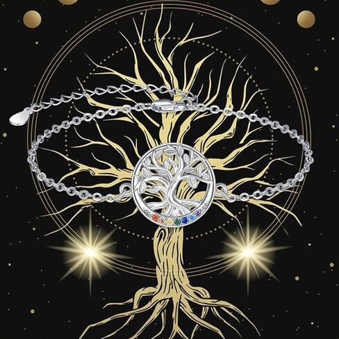 Dreamboat Sterling Silver Tree of Life Bracelet for Women 7 Chakra Bracelet Adjustable Bracelet Spiritual Tree Jewelry Gifts in Kuwait