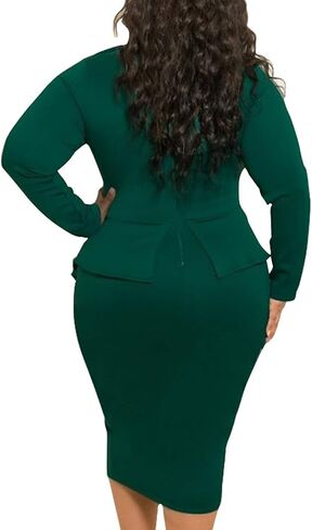 SEMATOMALA Women’s Tie Bowknot Neck Long Sleeve Peplum Knee Length Party Office Business Bodycon Plus Size Dress in Kuwait