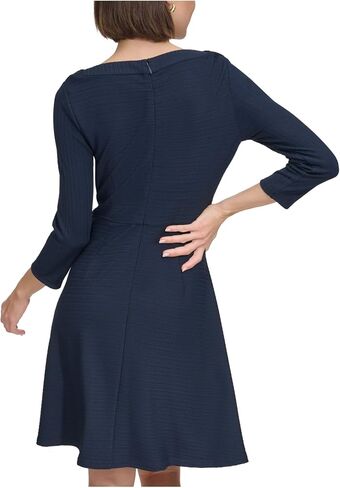 Tommy Hilfiger Women's 3/4 Sleeve Silky Rib Knit Boat Neck Dress in Saudi Arabia