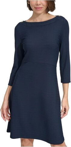 Tommy Hilfiger Women's 3/4 Sleeve Silky Rib Knit Boat Neck Dress in Saudi Arabia