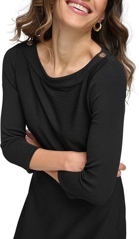 Tommy Hilfiger Women's 3/4 Sleeve Silky Rib Knit Boat Neck Dress in Saudi Arabia