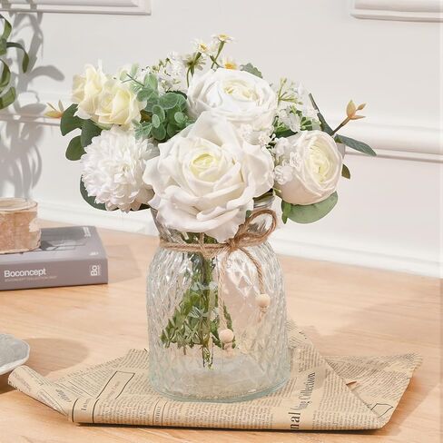 Dolicer Artificial Flowers with Vase, 14’’ Artificial Silk Roses in Vase, Faux Flower Arrangement with Vase for Table Centerpiece Office Farmhouse Kitchen Coffee Dining Home Decor (Yellow) in Saudi Arabia