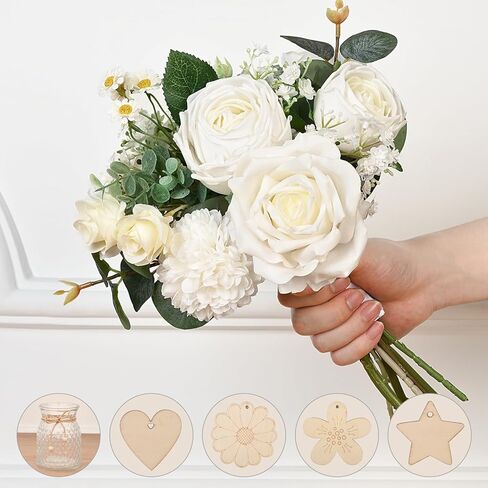 Dolicer Artificial Flowers with Vase, 14’’ Artificial Silk Roses in Vase, Faux Flower Arrangement with Vase for Table Centerpiece Office Farmhouse Kitchen Coffee Dining Home Decor (Yellow) in Saudi Arabia