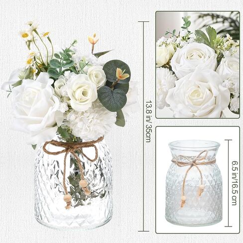 Dolicer Artificial Flowers with Vase, 14’’ Artificial Silk Roses in Vase, Faux Flower Arrangement with Vase for Table Centerpiece Office Farmhouse Kitchen Coffee Dining Home Decor (Yellow) in Saudi Arabia