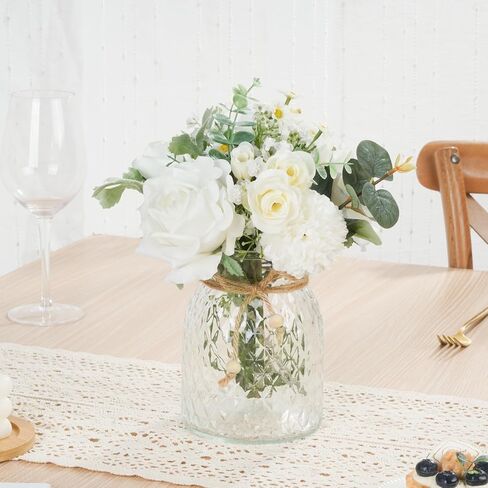 Dolicer Artificial Flowers with Vase, 14’’ Artificial Silk Roses in Vase, Faux Flower Arrangement with Vase for Table Centerpiece Office Farmhouse Kitchen Coffee Dining Home Decor (Yellow) in Saudi Arabia