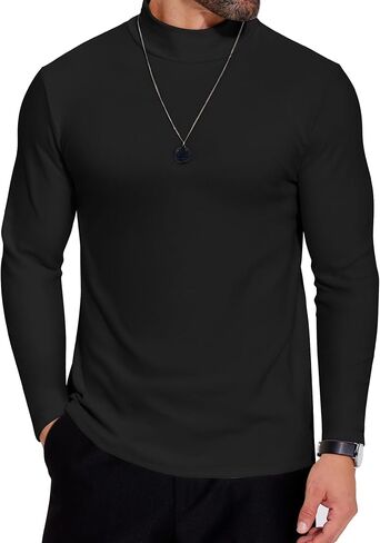 COOFANDY Mens Mock Neck Shirts Fleece Long Sleeve Tops Basic Pullover T-Shirts in Kuwait