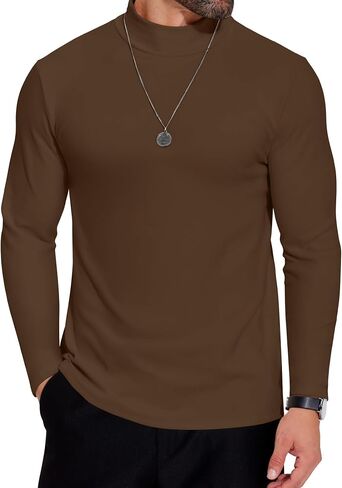 COOFANDY Mens Mock Neck Shirts Fleece Long Sleeve Tops Basic Pullover T-Shirts in Kuwait