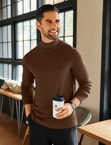 COOFANDY Mens Mock Neck Shirts Fleece Long Sleeve Tops Basic Pullover T-Shirts in Kuwait