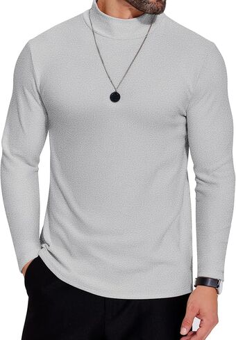 COOFANDY Mens Mock Neck Shirts Fleece Long Sleeve Tops Basic Pullover T-Shirts in Kuwait