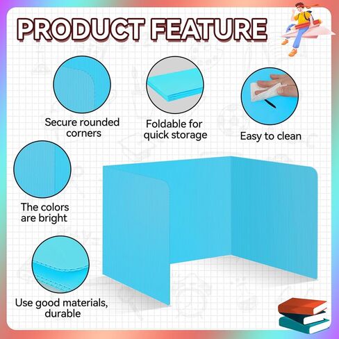 12 Pcs Desk Dividers for Students Classroom Plastic Privacy Folders Colored Test Dividers for Students Desks Trifold Privacy Panel Partitions for School Teacher Supplies(Multicolor) in Kuwait