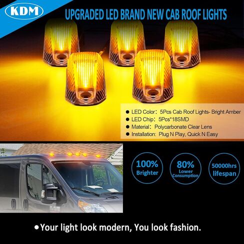 KDM Clear Lens Housing with White Led Bulb Cab Roof Top Marker Lights assembly Fit for 2014-2023 Dodge ram ProMaster 1500 1500 2500 3500 Pick up Truck Van，Mounted Running Clearance Lamp,5Pcs Pack in Kuwait