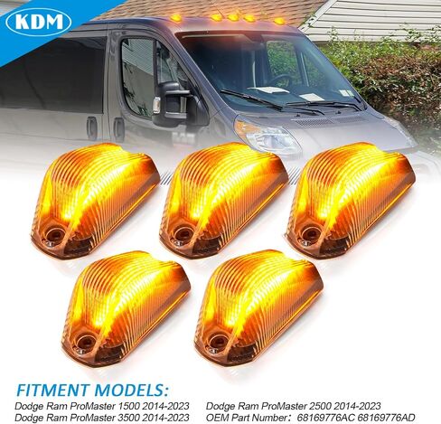 KDM Clear Lens Housing with White Led Bulb Cab Roof Top Marker Lights assembly Fit for 2014-2023 Dodge ram ProMaster 1500 1500 2500 3500 Pick up Truck Van，Mounted Running Clearance Lamp,5Pcs Pack in Kuwait