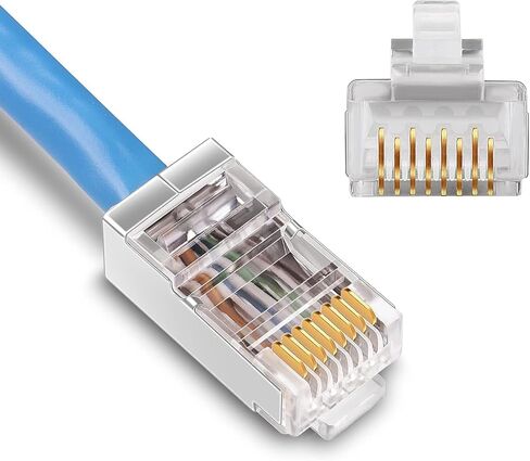 iGreely محمية Cat6 RJ45 موصلات 50 حزمة مطلية بالذهب RJ45 Cat6/Cat5E/Cat5 8P8C 50 ميكرون 50u 3 الشق FTP STP إيثرنت كابل تجعيد وحدات التوصيل in Kuwait
