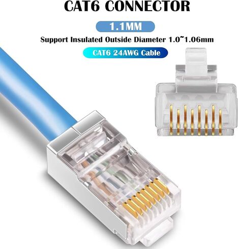 iGreely محمية Cat6 RJ45 موصلات 50 حزمة مطلية بالذهب RJ45 Cat6/Cat5E/Cat5 8P8C 50 ميكرون 50u 3 الشق FTP STP إيثرنت كابل تجعيد وحدات التوصيل in Kuwait