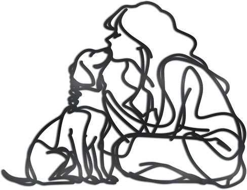 MidGid Women Kissing Dogs Dog Lovers Metal Wall Decor, Dog and Women Metal Decor,Dog Metal Line Dog Wire Black Wire Women Wall Art,Women and Dogs Dog Metal Wall Art for Living Room,Dog Lovers Gifts, Wall Sculptures in Saudi Arabia