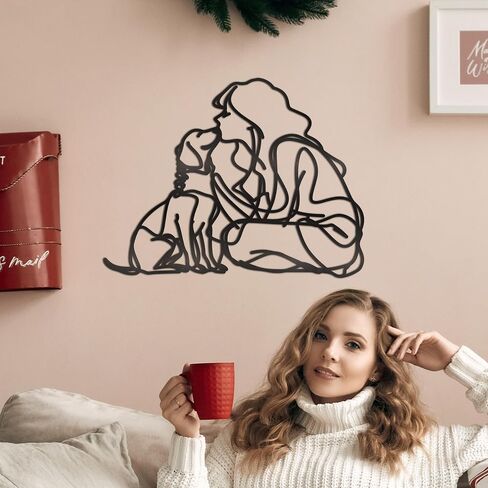 MidGid Women Kissing Dogs Dog Lovers Metal Wall Decor, Dog and Women Metal Decor,Dog Metal Line Dog Wire Black Wire Women Wall Art,Women and Dogs Dog Metal Wall Art for Living Room,Dog Lovers Gifts, Wall Sculptures in Saudi Arabia