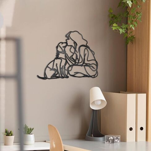 MidGid Women Kissing Dogs Dog Lovers Metal Wall Decor, Dog and Women Metal Decor,Dog Metal Line Dog Wire Black Wire Women Wall Art,Women and Dogs Dog Metal Wall Art for Living Room,Dog Lovers Gifts, Wall Sculptures in Saudi Arabia