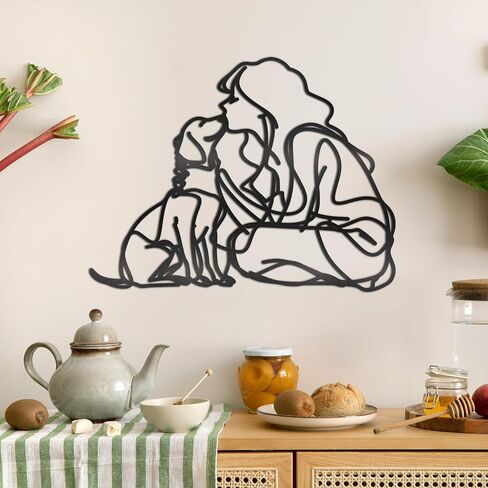 MidGid Women Kissing Dogs Dog Lovers Metal Wall Decor, Dog and Women Metal Decor,Dog Metal Line Dog Wire Black Wire Women Wall Art,Women and Dogs Dog Metal Wall Art for Living Room,Dog Lovers Gifts, Wall Sculptures in Saudi Arabia