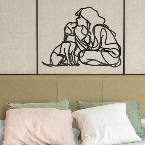 MidGid Women Kissing Dogs Dog Lovers Metal Wall Decor, Dog and Women Metal Decor,Dog Metal Line Dog Wire Black Wire Women Wall Art,Women and Dogs Dog Metal Wall Art for Living Room,Dog Lovers Gifts, Wall Sculptures in Saudi Arabia