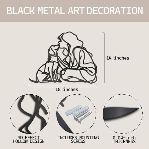 MidGid Women Kissing Dogs Dog Lovers Metal Wall Decor, Dog and Women Metal Decor,Dog Metal Line Dog Wire Black Wire Women Wall Art,Women and Dogs Dog Metal Wall Art for Living Room,Dog Lovers Gifts, Wall Sculptures in Saudi Arabia