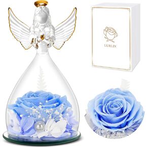 LURLIN Birthday Gifts for Women, Preserved Flowers Rose Gift for Mom Wife Girlfriend, Glass Angel Figurines with Forever Rose for Mothers, Valentines, Anniversary, Christmas Day Gift for Her