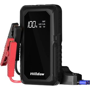 Hilldow Car Jump Starter 2000A Peak 66.6Wh (Up to 8L Gas or 5L Diesel Engine, 40 Times) 12V Auto Battery Booster Portable Powerbank Quick Charge 3.0 with Safety Jumper Clamp