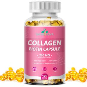 Multi Collagen Complex 200MG + Biotin 3000MCG + Vitamin C 50MG Per Serving! Promotes Healthy Hair, Beautiful Skin, and Nail Support! 120 Capsules, 60 Day Supply