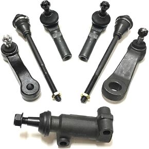 PartsW - 7 Pc Steering Kit Classic Inner & Outer Tie Rod Ends Idler & Pitman Arms Idler Arm Bracket Assembly Fits with Power Steering Gear Box/Cadillac Escalade/Chevrolet Silverado 1500 4WD / RWD