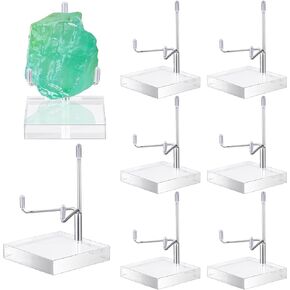 Kigley 8 Pcs Adjustable Metal Arm Display Stand Easel Silver Small Display Easel Holder with Acrylic Base Rock Display Stand for Geodes Mineral Agate Collection (2 x 2 x 3.5 Inch)