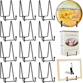 Cabaubl 12 Pack Plate Stands for Display,6 Inch Plate Holders Display Stands,Black Book Stands for Display,Metal Frame Stand for Picture Book Decorative Plates Photo Easel Platter